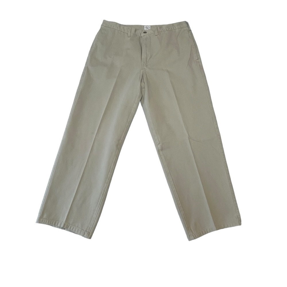 Men’s Calvin Klein Khaki Flat Front Straight Leg Pant. Sage Green 36 x 30 #1033